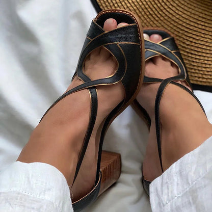 Hollow Out Criss-Cross Strap Peep-Toe Chunky Heels