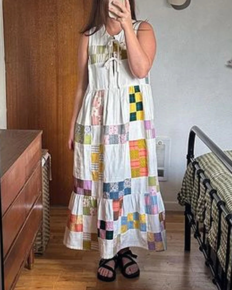 Fun Print Lace-Up Sleeveless Dress