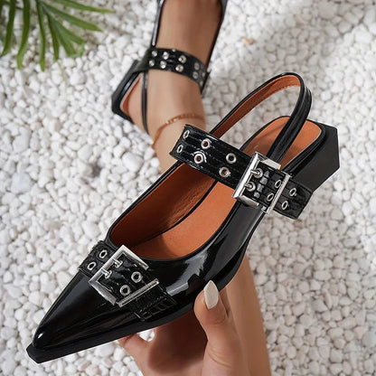 Fashion Studded Buckle Strap Slingback Pointed Toe Sandals