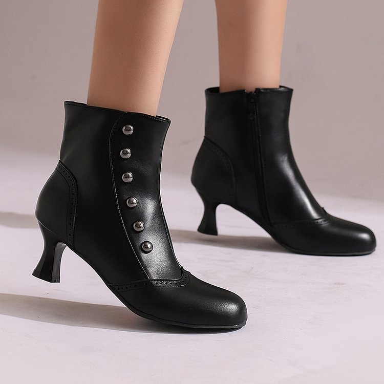 Colorblock Round Toe Metallic Studded Zipper Ankle Boots