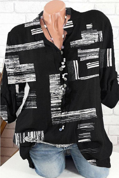 Abstract Print V-neck Long Sleeves Blouse