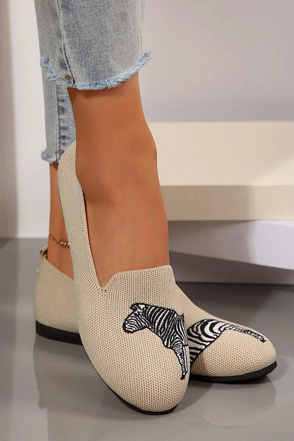 Zebra Pattern Knitted Round Toe Casual Slip On Flats