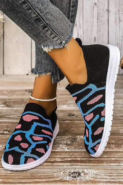 Round Toe Colorblock Abstract Pattern Casual Sneakers