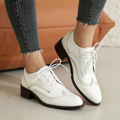 Color Block Lace Up Pointy Toe Casual Brogue Oxfords