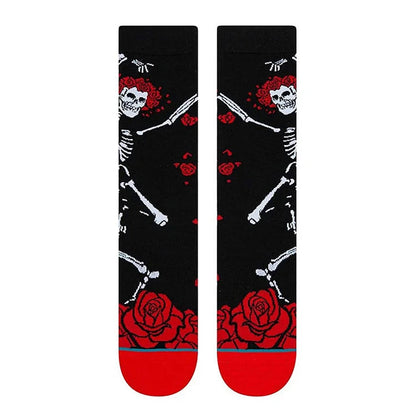 Halloween Rose Skeleton Dancing Print Mid Calf Socks