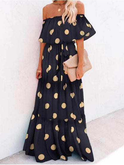 Chest Wrap Printed Full Skirt Dress