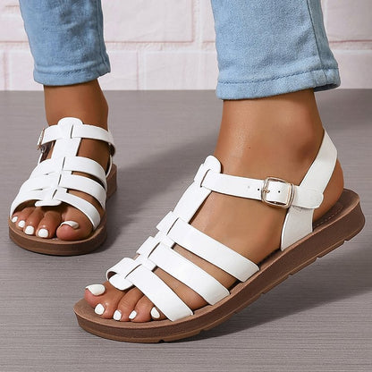 Casual Woven Strap Hollow Out Buckle Solid Color Sandals