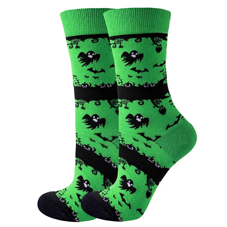 Halloween Horror Pumpkin Skeleton Ghost Print Crew Socks