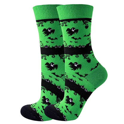 Halloween Horror Pumpkin Skeleton Ghost Print Crew Socks