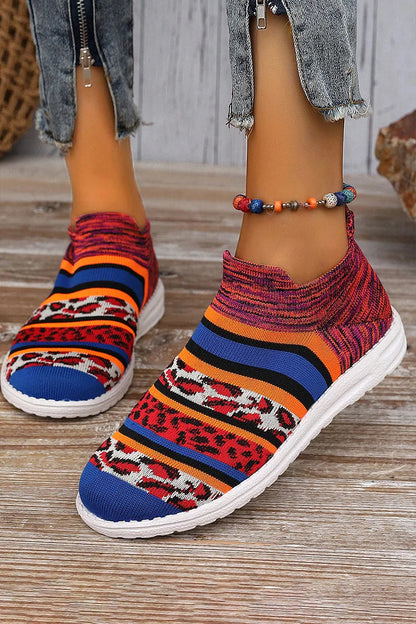 Colorblock Leopard Pattern Round Toe Casual Sneakers