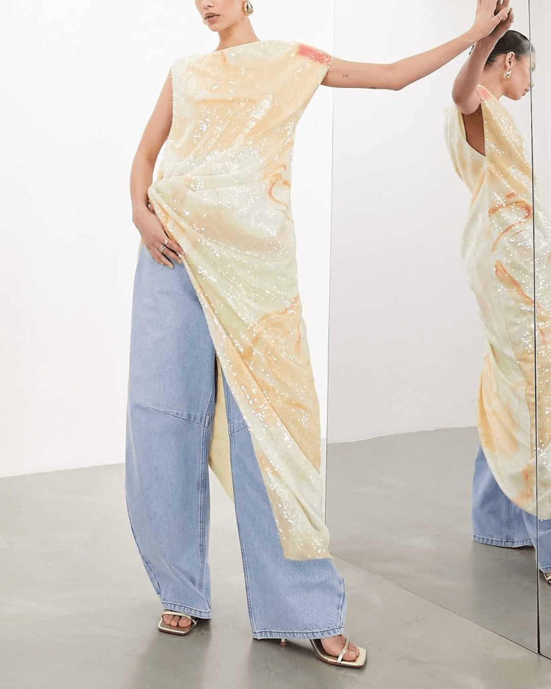 Sequin Open Side Drape Midi Dress