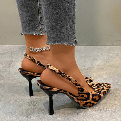 Leopard Print Pointed Toe Slingback Elegant Stiletto Heels