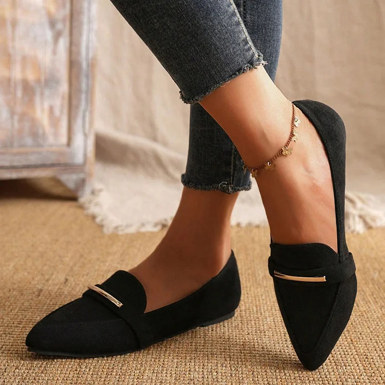 Alloy Decor Pointed Toe Low-Top Slip On Solid Color Flats