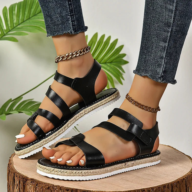 Casual Plain Seam Criss Cross Strappy Espadrille Patchwork Sandals