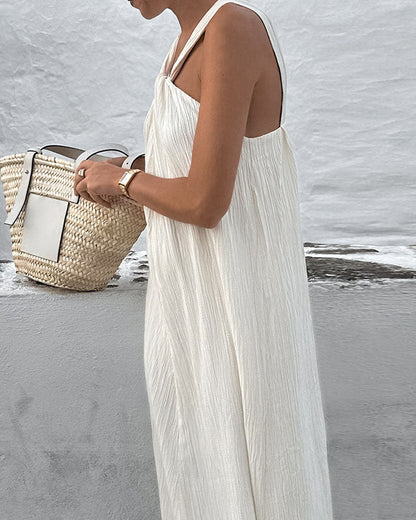 Leisure Sleeveless Neck Seaside Beach Dress