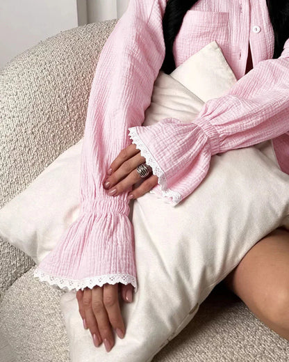 Pink ruffled casual two-piece set