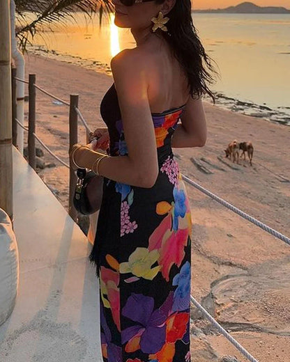 Elegant Vacation Print Fringe Dress