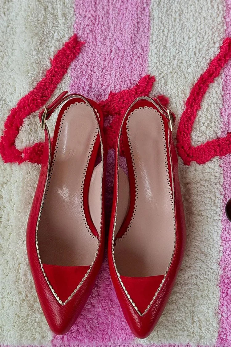 Contrast Trim Pointed Toe Slingback Red Flats [Pre Order]