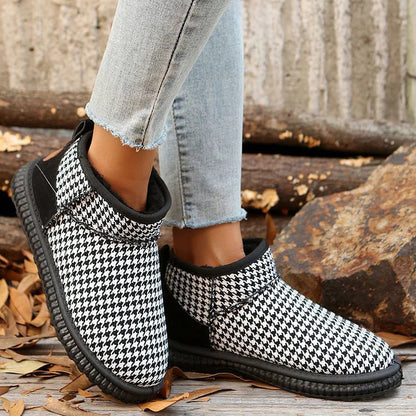 Houndstooth Pattern Patchwork Round Toe Snow Boots