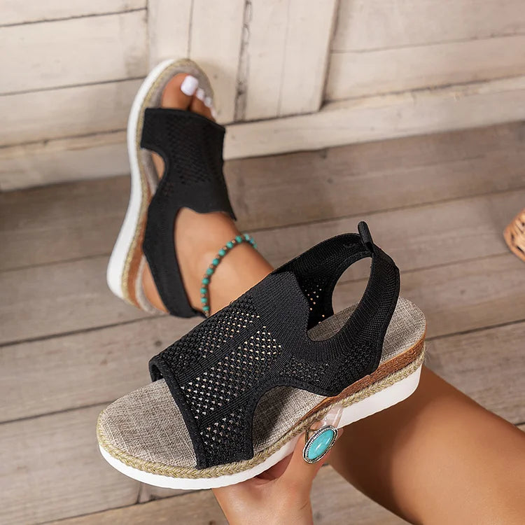 Hollow Out Peep Toe Wedge Platform Casual Sandals