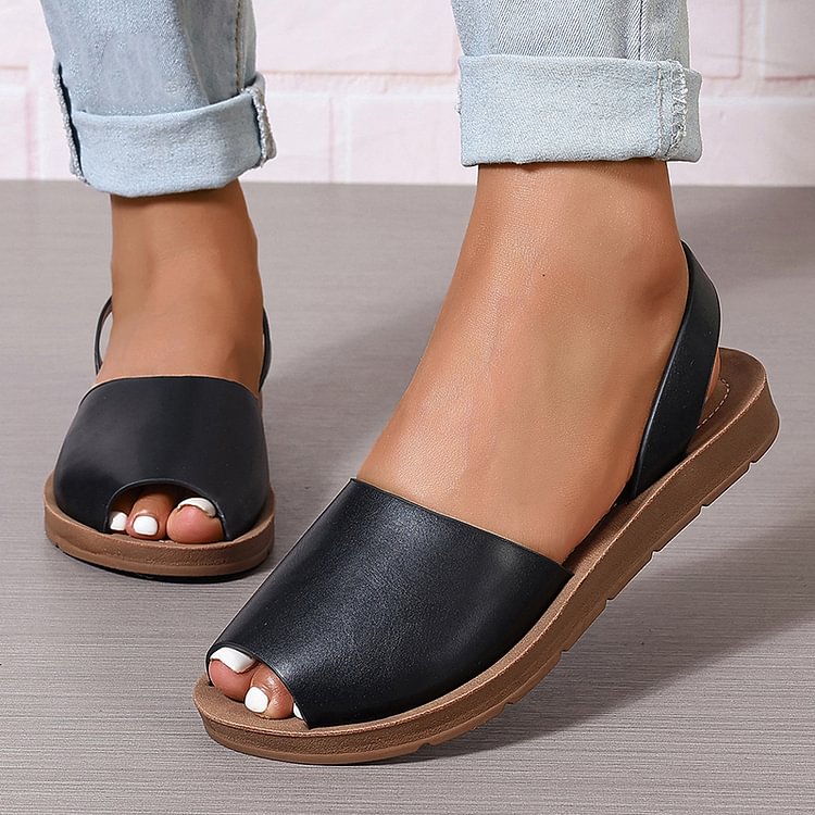 Peep Toe Slingback Strap Solid Color Casual Sandals