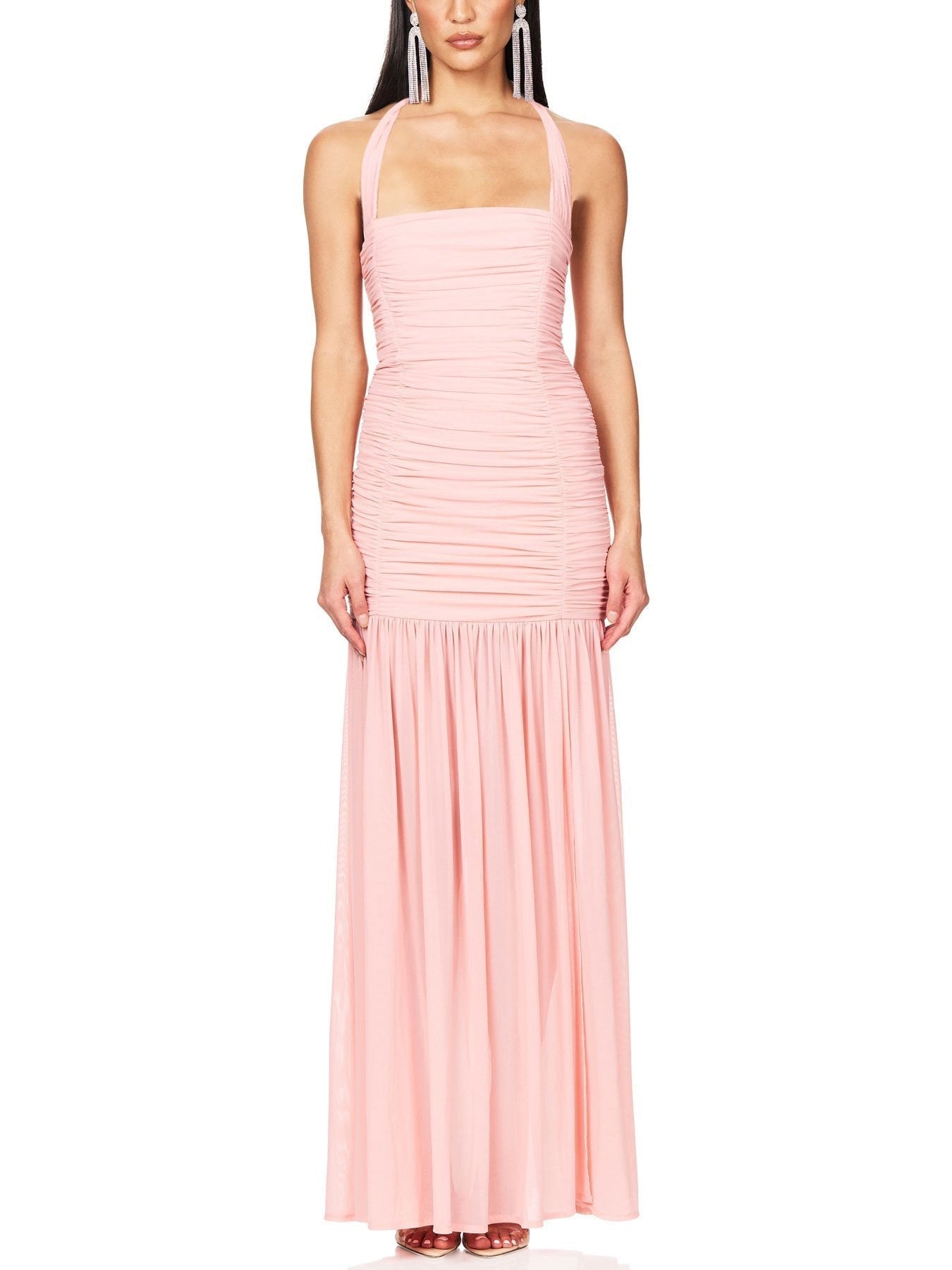 Elegant Halterneck Pleated Hip-Hugging Maxi Dress