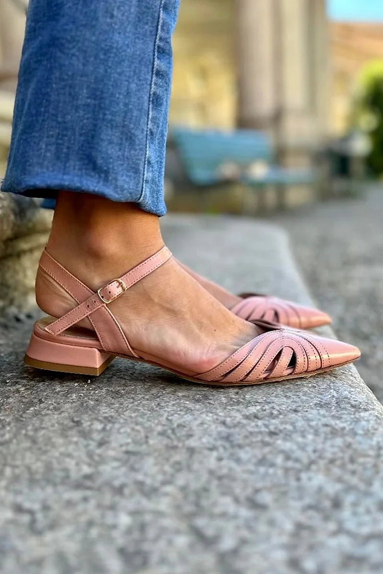 Pointed Toe Hollow Out Solid Color Elegant Pink Flats