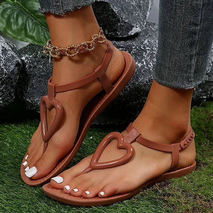 Casual Heart-Shaped Ankle Strap Flip Flops Sandals