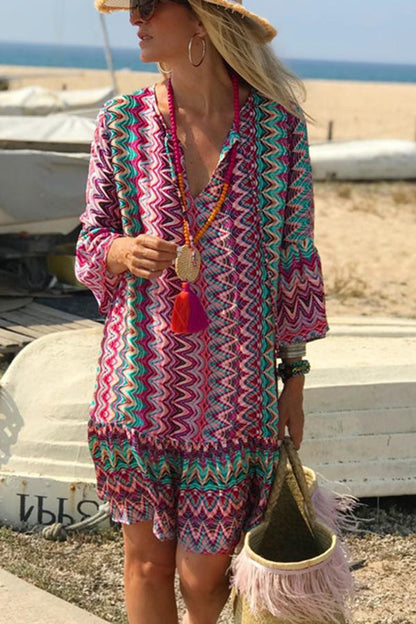 Mini abito casual da spiaggia con stampa colorata di increspature dell'acqua Hailee 