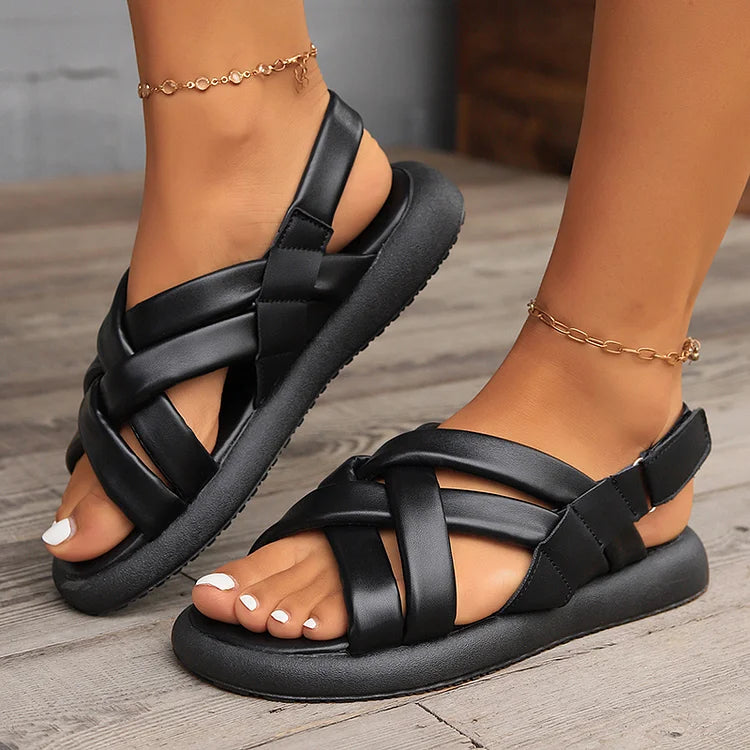 Casual Cross Strap Slingback Magic Stick Closure Muffin Soft-Soled Sandals