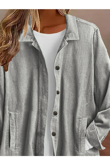 Womens Plain Loose Shirt Collar Casual Jacket