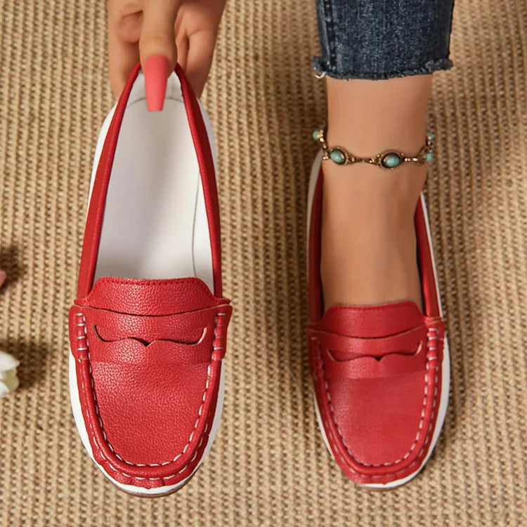 Stitch Detail Patchwork Round Toe Casual Loafers