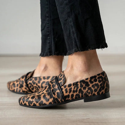 Leopard Print Patchwork Pointed Toe Brown Loafers