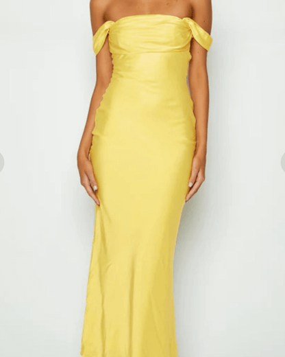 Light Yellow Off Shoulder Formal Maxi Dress