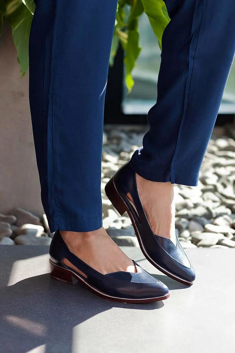 Cut Out Pointed Toe Slip On Casual Navy Flats [Pre Order]