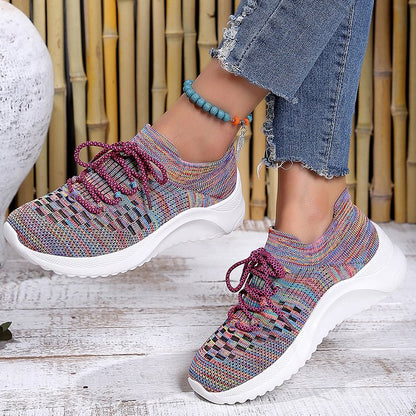 Colourful Pattern Lace Up Slip On Platform Casual Sneakers