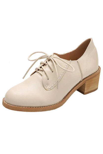 Stitch Detail Round Toe Lace Up Chunky Heel Oxfords