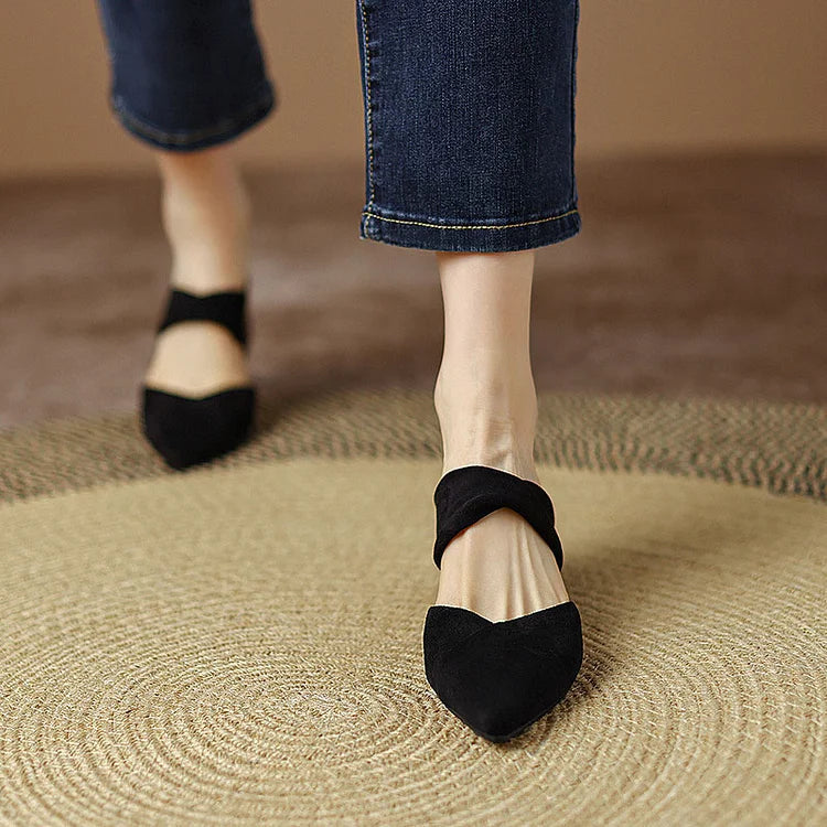 Wrapped Pointy Toe Hollow Out Slippers Chunky Heels