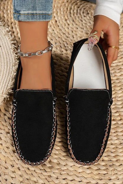 Stitch Detail Solid Color Round Toe Slip On Loafers