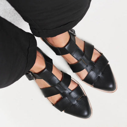 Hollow Out Cross Strap Closed Pointy Toe Flats