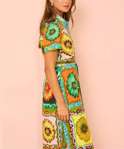 Contrast Flowers Casual Maxi Dress