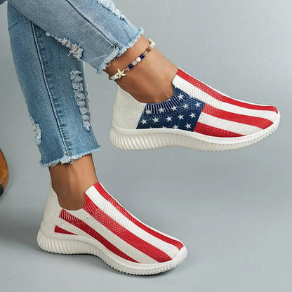 Striped Star Pattern Print Slip On Casual Lightweight Sneakers