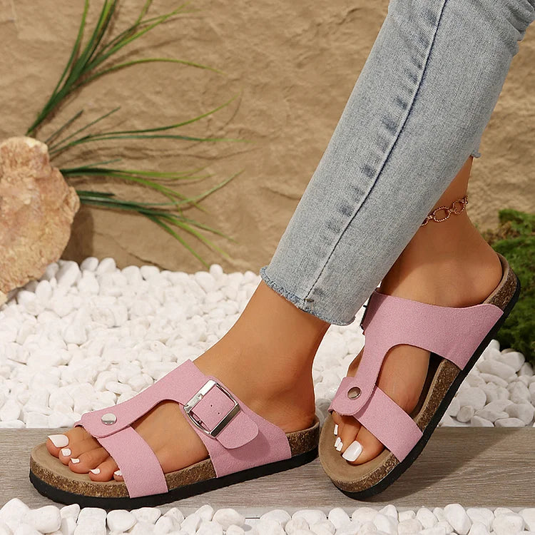 Studded Buckle Round Toe Platform Casual Plain Slippers