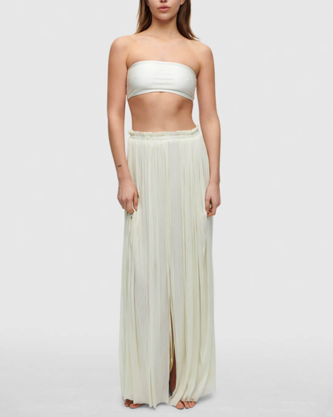 Tulle Pleated Drawing Waist Maxi Skirt&Top