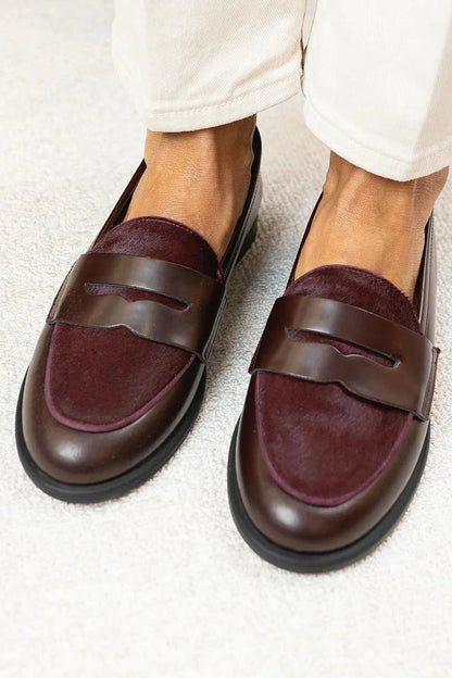 Patchwork Casual Round Toe Burgundy Loafers [Pre Order]