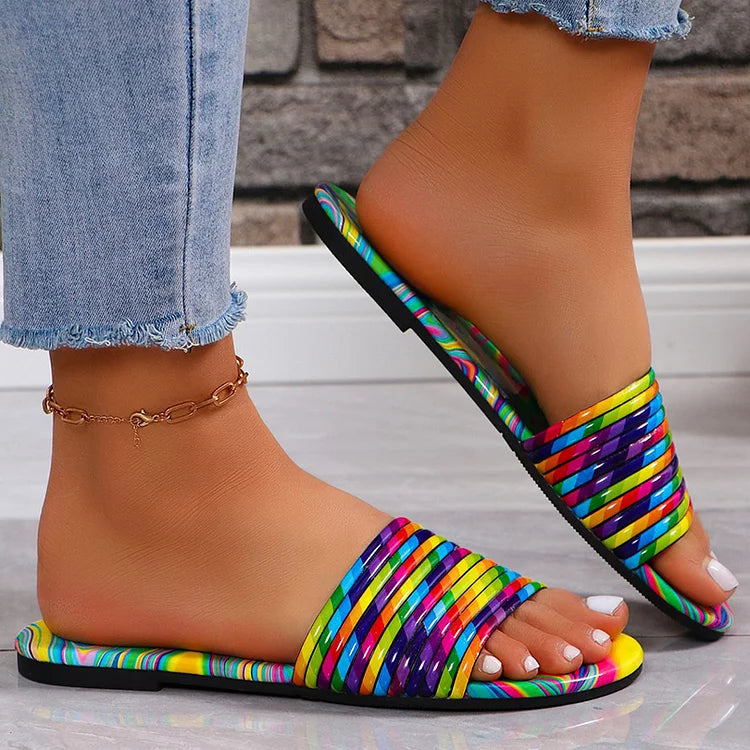 Colorful Water Ripple Print Striped Pattern Round Toe Slippers