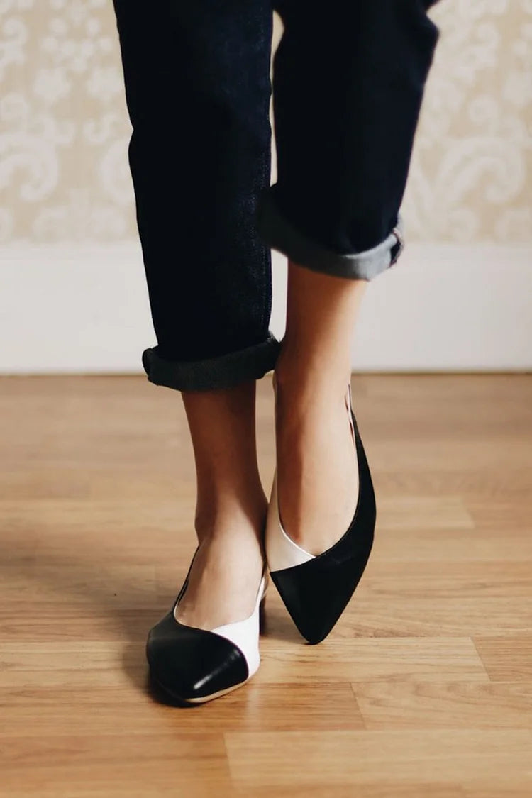 Contrast Color Pointed Toe Slingback Black Flats [Pre Order]