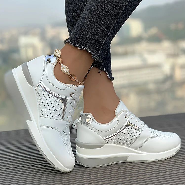 Casual Plain Lace Up Seam Wedge Breathable Sneakers