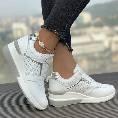 Casual Plain Lace Up Seam Wedge Breathable Sneakers