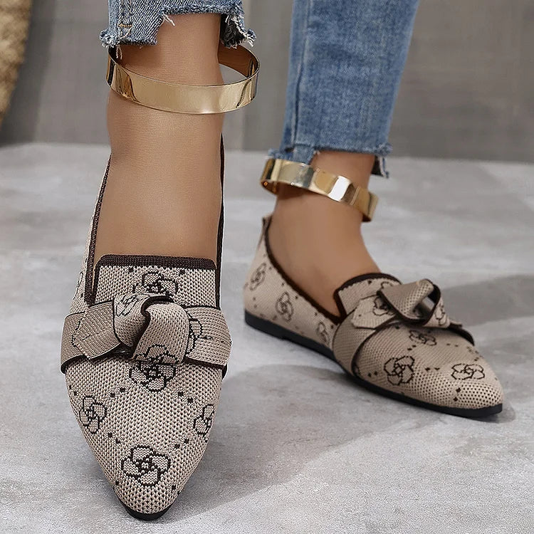 Leopard Pattern Knotted Pointed Toe Slip On Flats